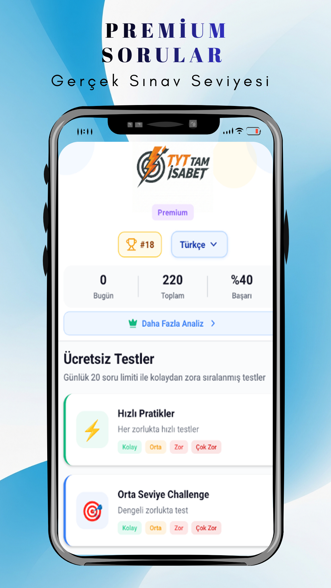 TYT Tam İsabet Uygulama Ekranı